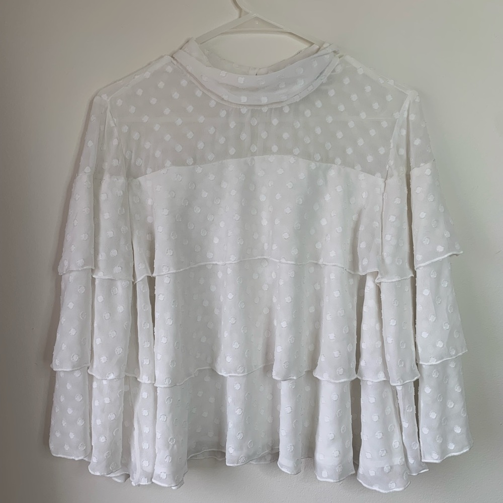Halogen White Tiered Polka Dot Bell Sleeve Top